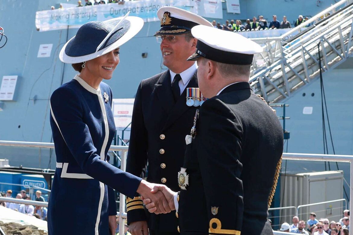 Kate Middleton Wows in Elegant Navy Dress at HMS Glasgow Ship Christening
